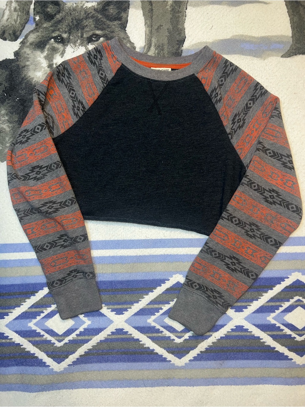 Women’s Cherokee Crop Crewneck Sweater in Aztec Pattern